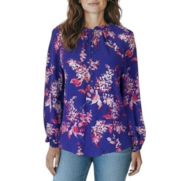 Anthropologie Caballero Vibrant Fields Blouse Elastic Button Loop Top Size XS - Picture 1 of 7